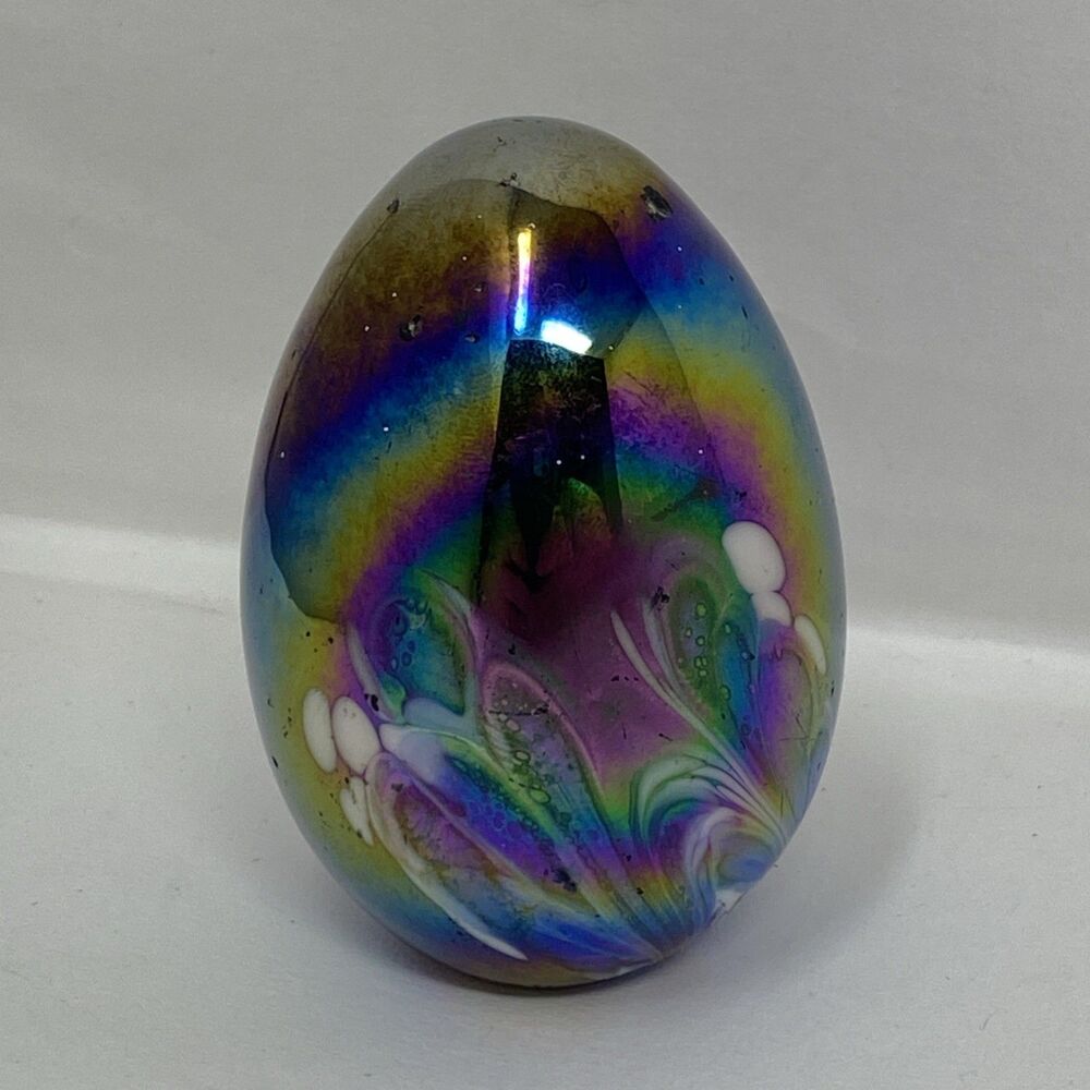 Mount Saint Helen Ash Iridescent Art Glass Vintage Paperweight Rainbow Shines 82